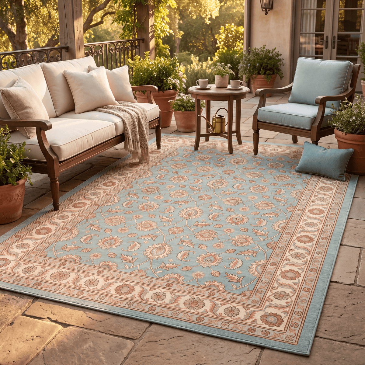Greenway Traditional Floral Border Teal Ivory Rust Washable Indoor Outdoor Entryway Rug - RugzellaDigital Print RugRugzellaRugzellaBBB454-RECT-24x47-60x120cmRGZLLA128861Rectangle2' x 3'11" (60x120 cm)RECTANGLE | Greenway rectangle outdoor
