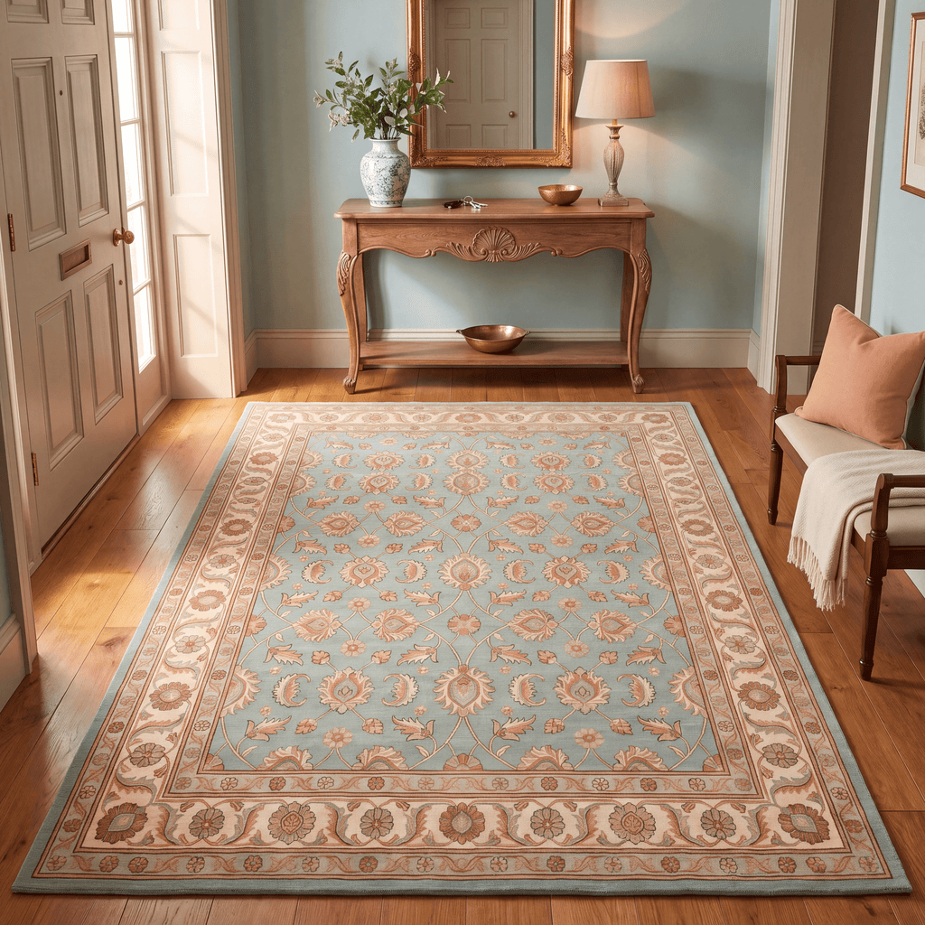 Greenway Traditional Floral Border Teal Ivory Rust Washable Indoor Outdoor Entryway Rug - RugzellaDigital Print RugRugzellaRugzellaBBB454-RECT-24x47-60x120cmRGZLLA128861Rectangle2' x 3'11" (60x120 cm)RECTANGLE | Greenway rectangle entryway