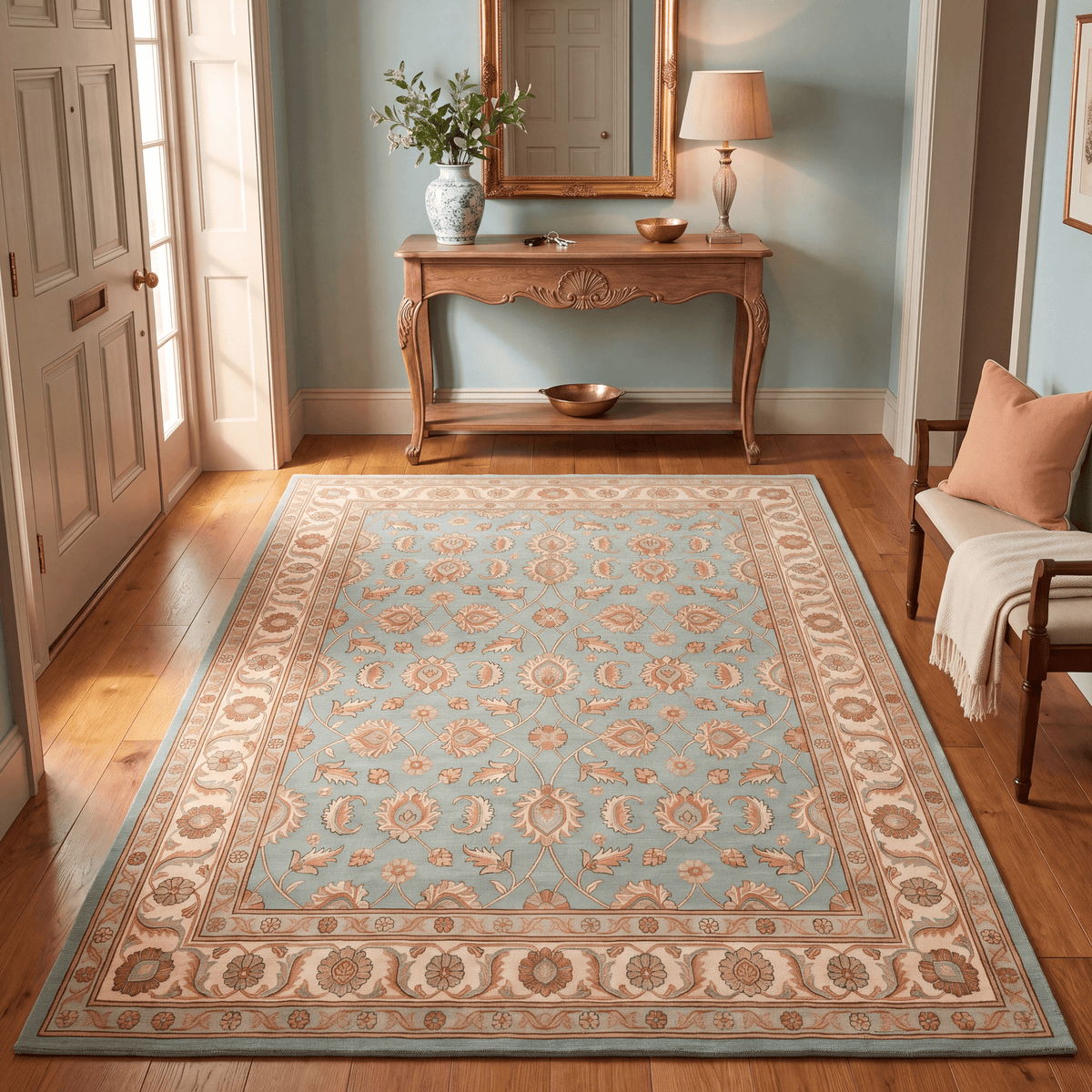 Greenway Traditional Floral Border Teal Ivory Rust Washable Indoor Outdoor Entryway Rug - RugzellaDigital Print RugRugzellaRugzellaBBB454-RECT-24x47-60x120cmRGZLLA128861Rectangle2' x 3'11" (60x120 cm)RECTANGLE | Greenway rectangle entryway