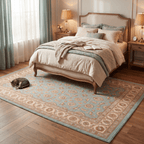 Greenway Traditional Floral Border Teal Ivory Rust Washable Indoor Outdoor Entryway Rug - RugzellaDigital Print RugRugzellaRugzellaBBB454-RECT-24x47-60x120cmRGZLLA128861Rectangle2' x 3'11" (60x120 cm)RECTANGLE | Greenway rectangle bedroom
