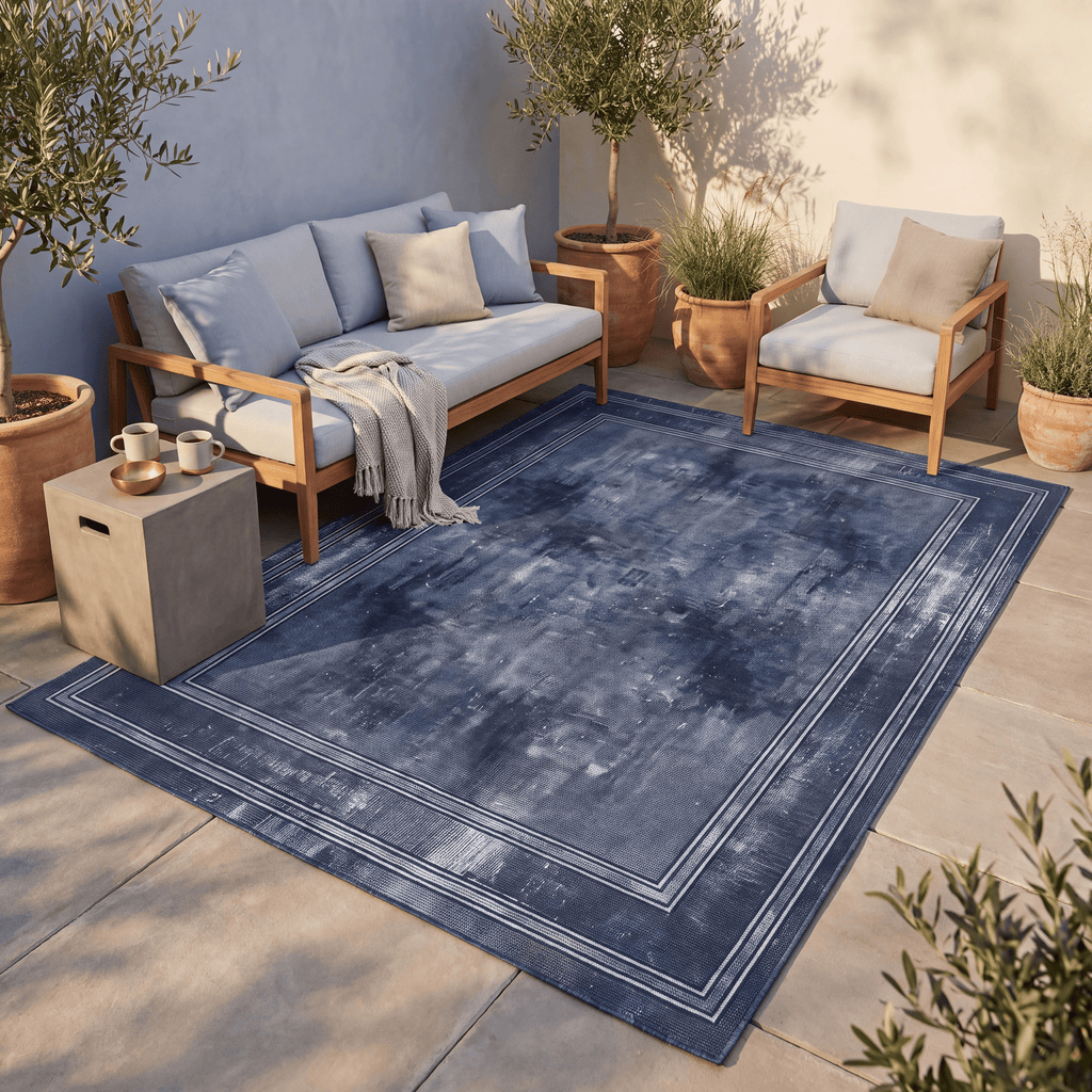 Gromwell Modern Distressed Solid Indigo Blue Chalk White Washable Indoor Outdoor Entryway Rug - RugzellaDigital Print RugRugzellaRugzellaBBB567-RECT-24x47-60x120cmRGZLLA170401Rectangle2' x 3'11" (60x120 cm)RECTANGLE | Gromwell rectangle outdoor