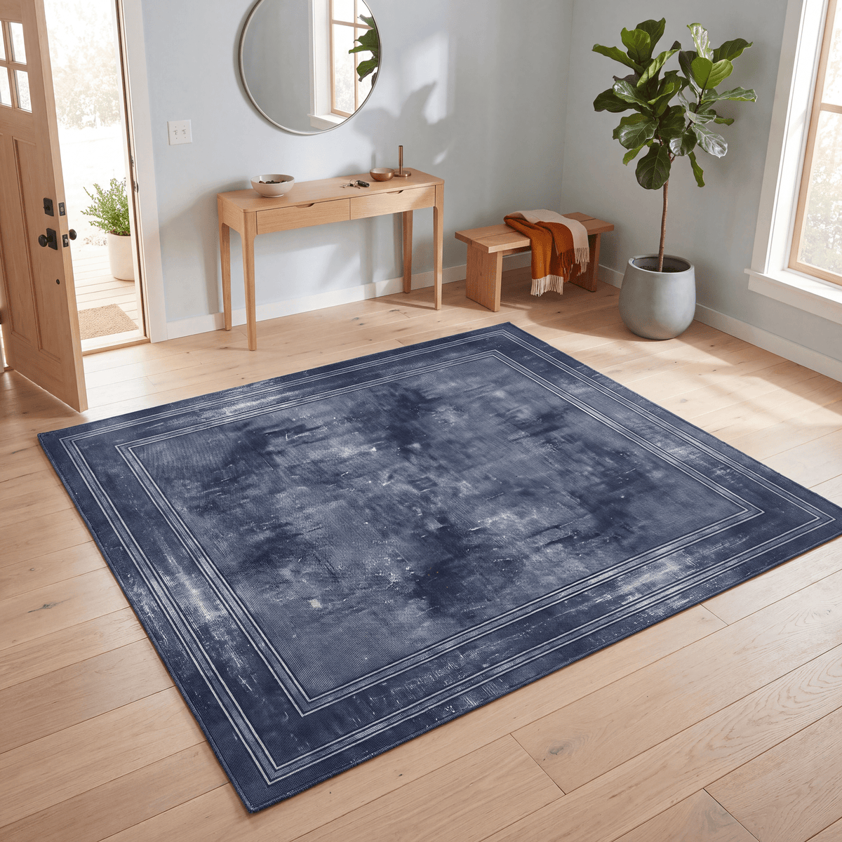 Gromwell Modern Distressed Solid Indigo Blue Chalk White Washable Indoor Outdoor Entryway Rug - RugzellaDigital Print RugRugzellaRugzellaBBB567-RECT-24x47-60x120cmRGZLLA170401Rectangle2' x 3'11" (60x120 cm)RECTANGLE | Gromwell rectangle entryway