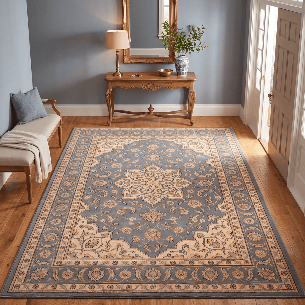 Groundsel Traditional Medallion Border Slate Bone Gold Washable Indoor Outdoor Entryway Rug - RugzellaDigital Print RugRugzellaRugzellaBBB568-RECT-24x47-60x120cmRGZLLA170736Rectangle2' x 3'11" (60x120 cm)RECTANGLE | Groundsel rectangle entryway