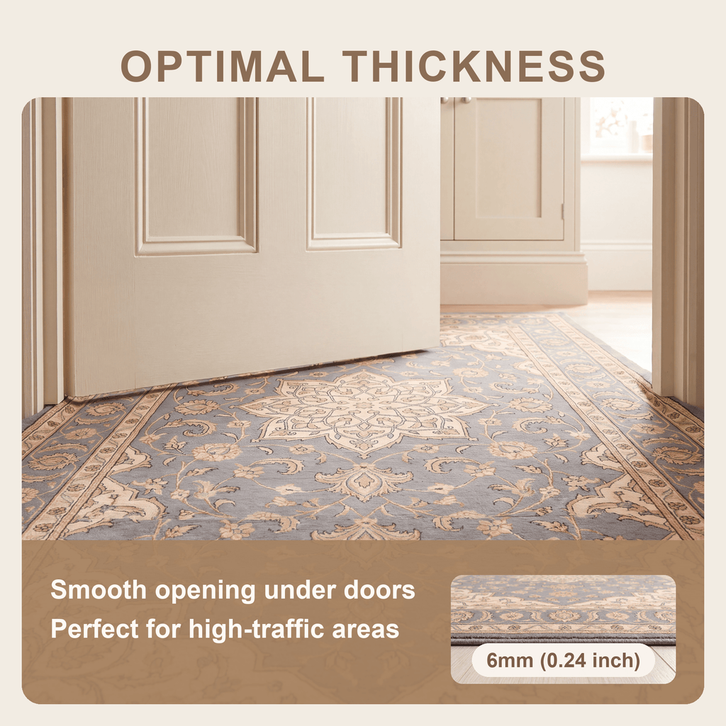 Groundsel Traditional Medallion Border Slate Bone Gold Washable Indoor Outdoor Entryway Rug - RugzellaDigital Print RugRugzellaRugzellaBBB568-RECT-24x47-60x120cmRGZLLA170736Rectangle2' x 3'11" (60x120 cm)SHARED | Groundsel feature thickness