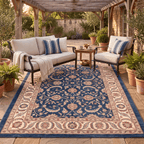 Guelder Traditional All Over Floral Bordered Indigo Ivory Madder Red Washable Indoor Outdoor Entryway Rug - RugzellaDigital Print RugRugzellaRugzellaBBB569-RECT-24x47-60x120cmRGZLLA171071Rectangle2' x 3'11" (60x120 cm)RECTANGLE | Guelder rectangle outdoor