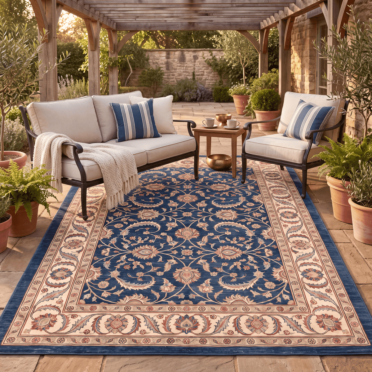 Guelder Traditional All Over Floral Bordered Indigo Ivory Madder Red Washable Indoor Outdoor Entryway Rug - RugzellaDigital Print RugRugzellaRugzellaBBB569-RECT-24x47-60x120cmRGZLLA171071Rectangle2' x 3'11" (60x120 cm)RECTANGLE | Guelder rectangle outdoor