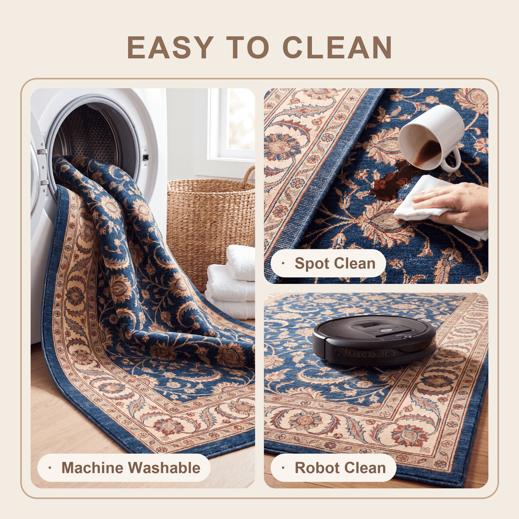 Guelder Traditional All Over Floral Bordered Indigo Ivory Madder Red Washable Indoor Outdoor Entryway Rug - RugzellaDigital Print RugRugzellaRugzellaBBB569-RECT-24x47-60x120cmRGZLLA171071Rectangle2' x 3'11" (60x120 cm)SHARED | Guelder feature clean