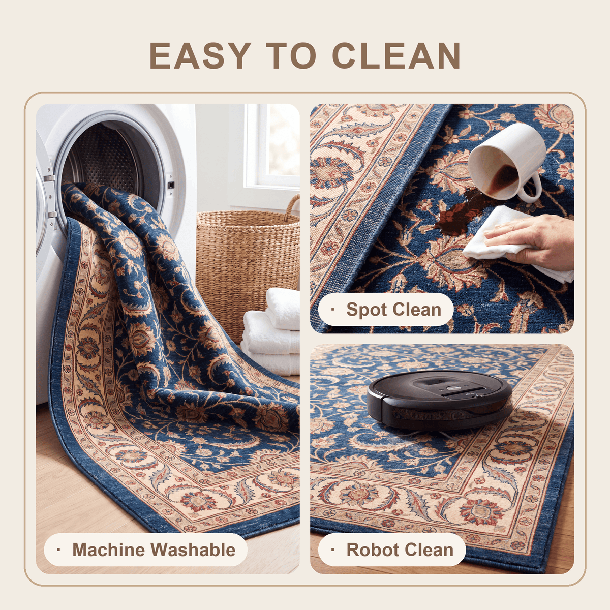 Guelder Traditional All Over Floral Bordered Indigo Ivory Madder Red Washable Indoor Outdoor Entryway Rug - RugzellaDigital Print RugRugzellaRugzellaBBB569-RECT-24x47-60x120cmRGZLLA171071Rectangle2' x 3'11" (60x120 cm)SHARED | Guelder feature clean