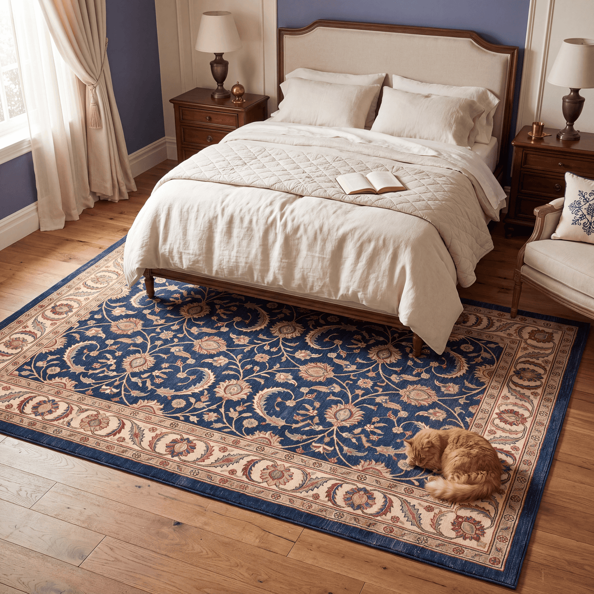 Guelder Traditional All Over Floral Bordered Indigo Ivory Madder Red Washable Indoor Outdoor Entryway Rug - RugzellaDigital Print RugRugzellaRugzellaBBB569-RECT-24x47-60x120cmRGZLLA171071Rectangle2' x 3'11" (60x120 cm)RECTANGLE | Guelder rectangle bedroom
