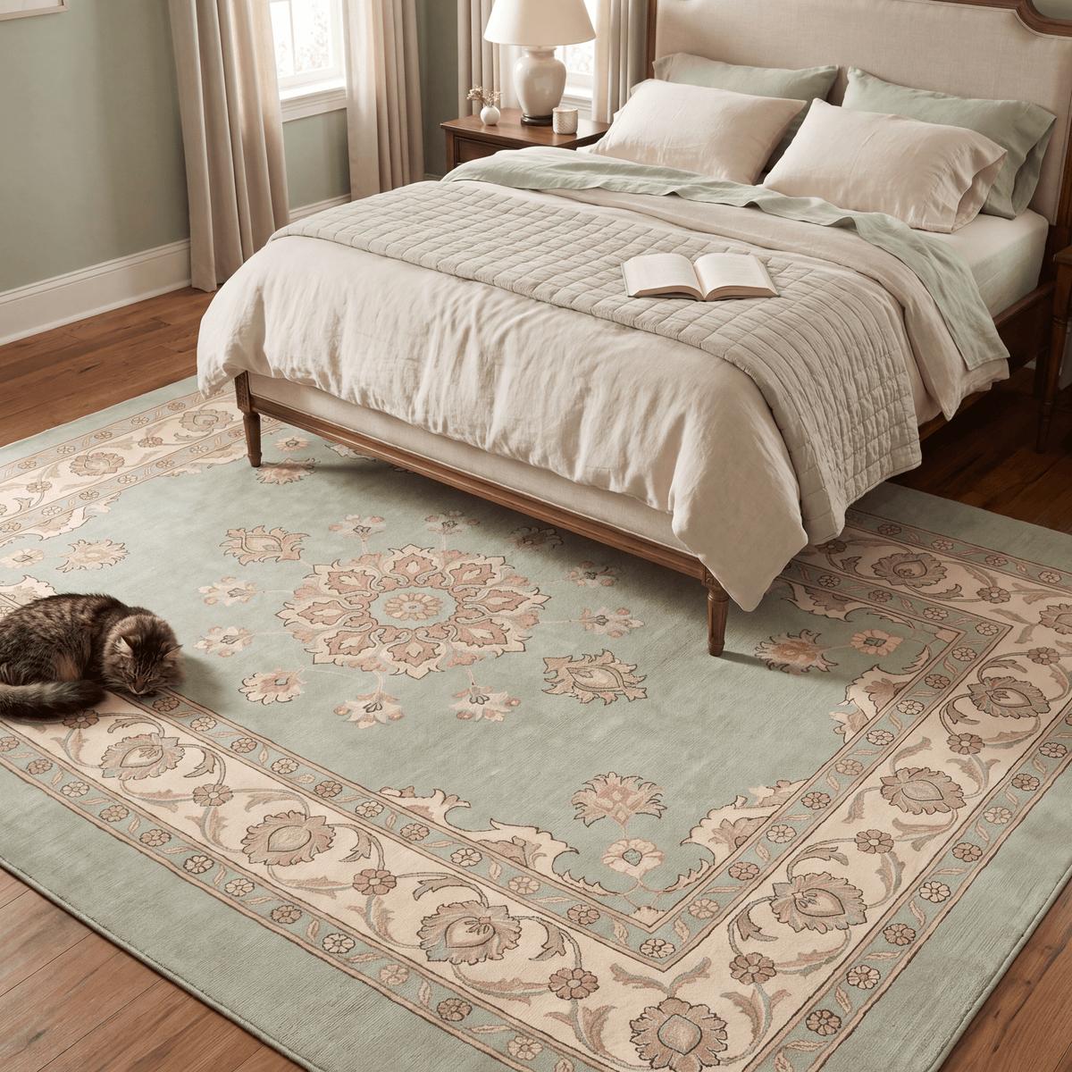 Gully2 Traditional Medallion Border Sage Ivory Rose Washable Indoor Outdoor Entryway Rug - RugzellaDigital Print RugRugzellaRugzellaBBB421-RECT-24x47-60x120cmRGZLLA136566Rectangle2' x 3'11" (60x120 cm)RECTANGLE | Gully2 rectangle bedroom