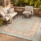 Gully2 Traditional Medallion Border Sage Ivory Rose Washable Indoor Outdoor Entryway Rug - RugzellaDigital Print RugRugzellaRugzellaBBB421-RECT-24x47-60x120cmRGZLLA136566Rectangle2' x 3'11" (60x120 cm)RECTANGLE | Gully2 rectangle outdoor