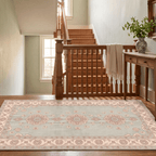 Gully2 Traditional Medallion Border Sage Ivory Rose Washable Indoor Outdoor Entryway Rug - RugzellaDigital Print RugRugzellaRugzellaBBB421-RECT-24x47-60x120cmRGZLLA136566Rectangle2' x 3'11" (60x120 cm)RUNNER | Gully2 runner staircase