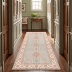 Gully2 Traditional Medallion Border Sage Ivory Rose Washable Indoor Outdoor Entryway Rug - RugzellaDigital Print RugRugzellaRugzellaBBB421-RECT-24x47-60x120cmRGZLLA136566Rectangle2' x 3'11" (60x120 cm)RUNNER | Gully2 runner hallway