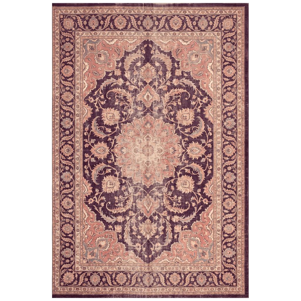 Hardhead Traditional Distressed Medallion Aubergine Rose Ivory Washable Indoor Outdoor Entryway Rug - RugzellaDigital Print RugRugzellaRugzellaBBB570-RECT-24x47-60x120cmRGZLLA171406Rectangle2' x 3'11" (60x120 cm)RECTANGLE | HERO | Hardhead rectangle