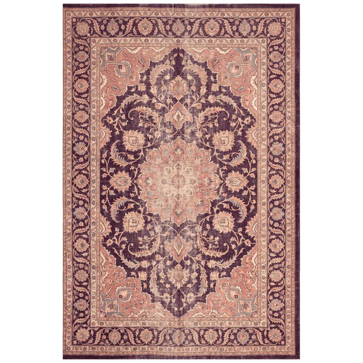 Hardhead Traditional Distressed Medallion Aubergine Rose Ivory Washable Indoor Outdoor Entryway Rug - RugzellaDigital Print RugRugzellaRugzellaBBB570-RECT-24x47-60x120cmRGZLLA171406Rectangle2' x 3'11" (60x120 cm)RECTANGLE | HERO | Hardhead rectangle