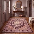 Hardhead Traditional Distressed Medallion Aubergine Rose Ivory Washable Indoor Outdoor Entryway Rug - RugzellaDigital Print RugRugzellaRugzellaBBB570-RECT-24x47-60x120cmRGZLLA171406Rectangle2' x 3'11" (60x120 cm)RECTANGLE | Hardhead rectangle entryway