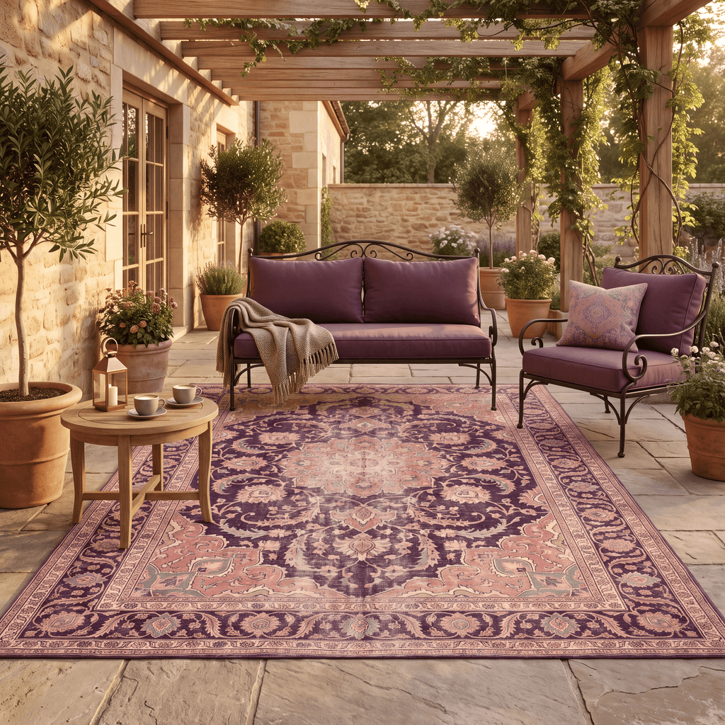 Hardhead Traditional Distressed Medallion Aubergine Rose Ivory Washable Indoor Outdoor Entryway Rug - RugzellaDigital Print RugRugzellaRugzellaBBB570-RECT-24x47-60x120cmRGZLLA171406Rectangle2' x 3'11" (60x120 cm)RECTANGLE | Hardhead rectangle outdoor