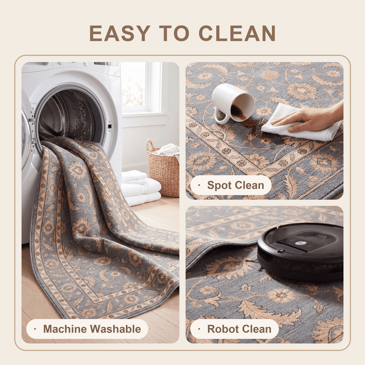 Harebell Traditional Floral Border Slate Gray Bone Gold Washable Indoor Outdoor Entryway Rug - RugzellaDigital Print RugRugzellaRugzellaBBB571-RECT-24x47-60x120cmRGZLLA171741Rectangle2' x 3'11" (60x120 cm)SHARED | Harebell feature clean