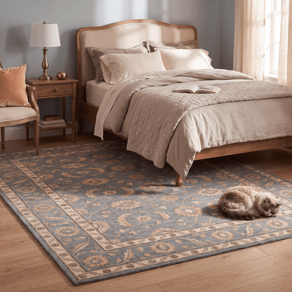 Harebell Traditional Floral Border Slate Gray Bone Gold Washable Indoor Outdoor Entryway Rug - RugzellaDigital Print RugRugzellaRugzellaBBB571-RECT-24x47-60x120cmRGZLLA171741Rectangle2' x 3'11" (60x120 cm)RECTANGLE | Harebell rectangle bedroom