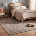 Harebell Traditional Floral Border Slate Gray Bone Gold Washable Indoor Outdoor Entryway Rug - RugzellaDigital Print RugRugzellaRugzellaBBB571-RECT-24x47-60x120cmRGZLLA171741Rectangle2' x 3'11" (60x120 cm)RECTANGLE | Harebell rectangle bedroom