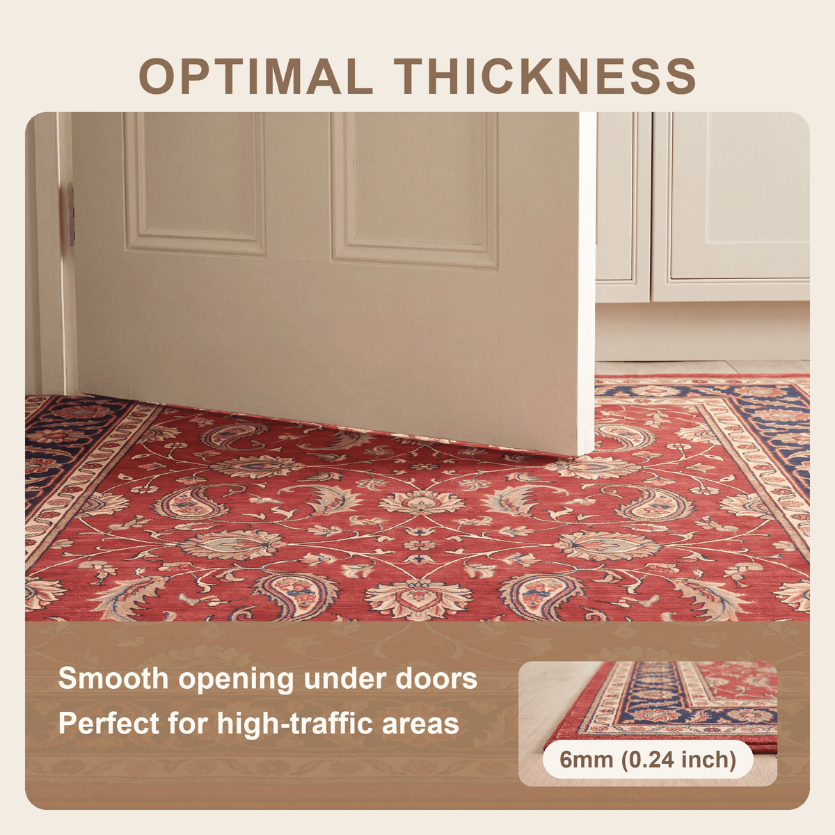 Hazeldean Traditional Floral Medallion Border Red Navy Cream Gold Washable Indoor Outdoor Entryway Rug - RugzellaDigital Print RugRugzellaRugzellaBBB456-RECT-24x47-60x120cmRGZLLA129531Rectangle2' x 3'11" (60x120 cm)SHARED | Hazeldean feature thickness