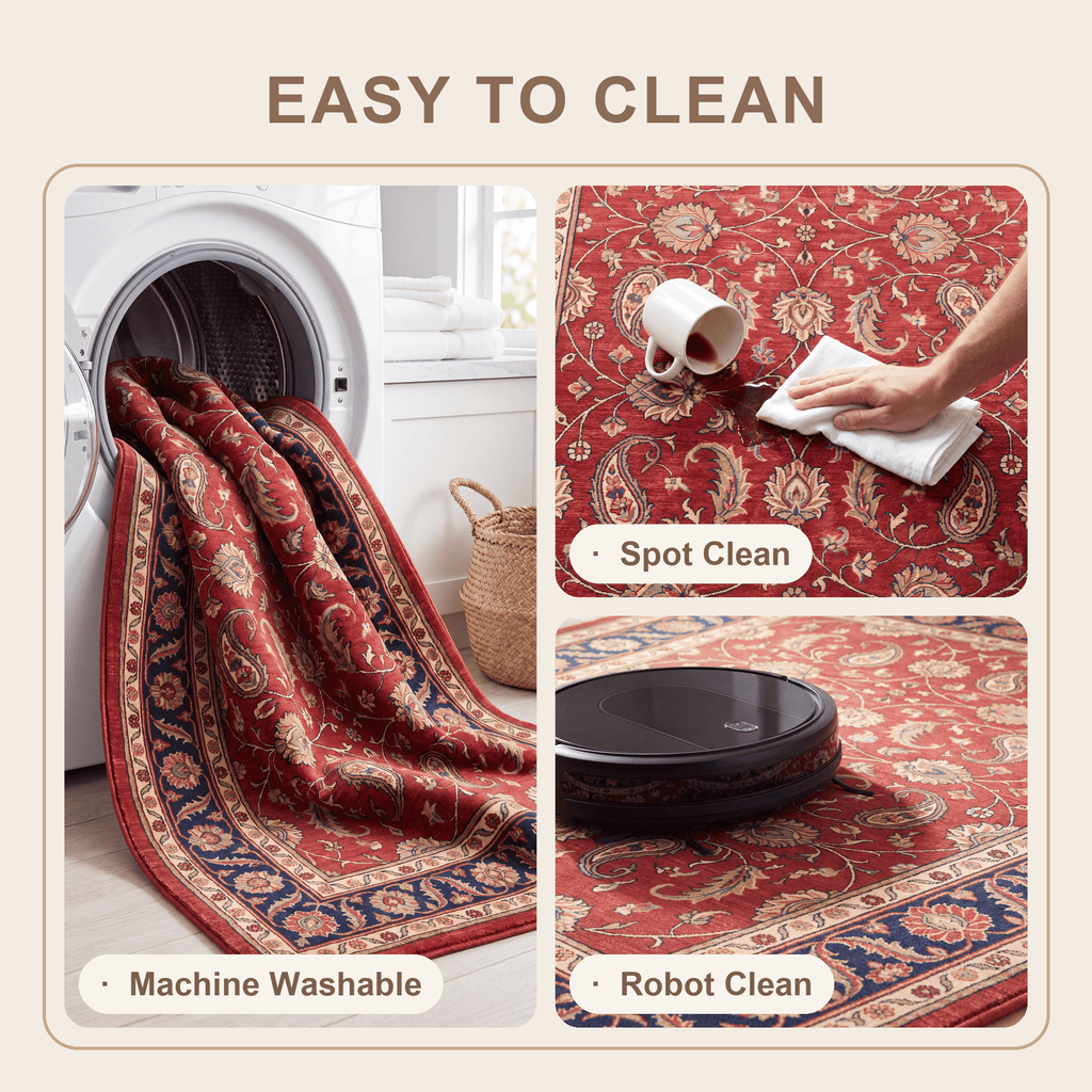 Hazeldean Traditional Floral Medallion Border Red Navy Cream Gold Washable Indoor Outdoor Entryway Rug - RugzellaDigital Print RugRugzellaRugzellaBBB456-RECT-24x47-60x120cmRGZLLA129531Rectangle2' x 3'11" (60x120 cm)SHARED | Hazeldean feature clean