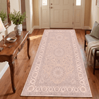 Headland2 Traditional Medallion Border Beige Grey Blush Cream Washable Indoor Outdoor Entryway Rug - RugzellaDigital Print RugRugzellaRugzellaBBB422-RECT-24x47-60x120cmRGZLLA122161Rectangle2' x 3'11" (60x120 cm)RUNNER | Headland2 runner entryway
