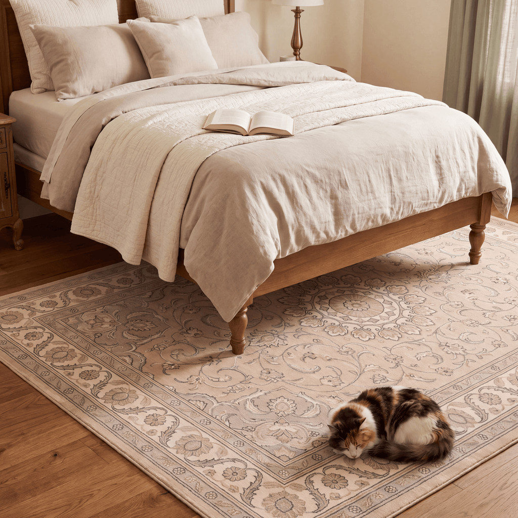 Headland2 Traditional Medallion Border Beige Grey Blush Cream Washable Indoor Outdoor Entryway Rug - RugzellaDigital Print RugRugzellaRugzellaBBB422-RECT-24x47-60x120cmRGZLLA122161Rectangle2' x 3'11" (60x120 cm)RECTANGLE | Headland2 rectangle bedroom