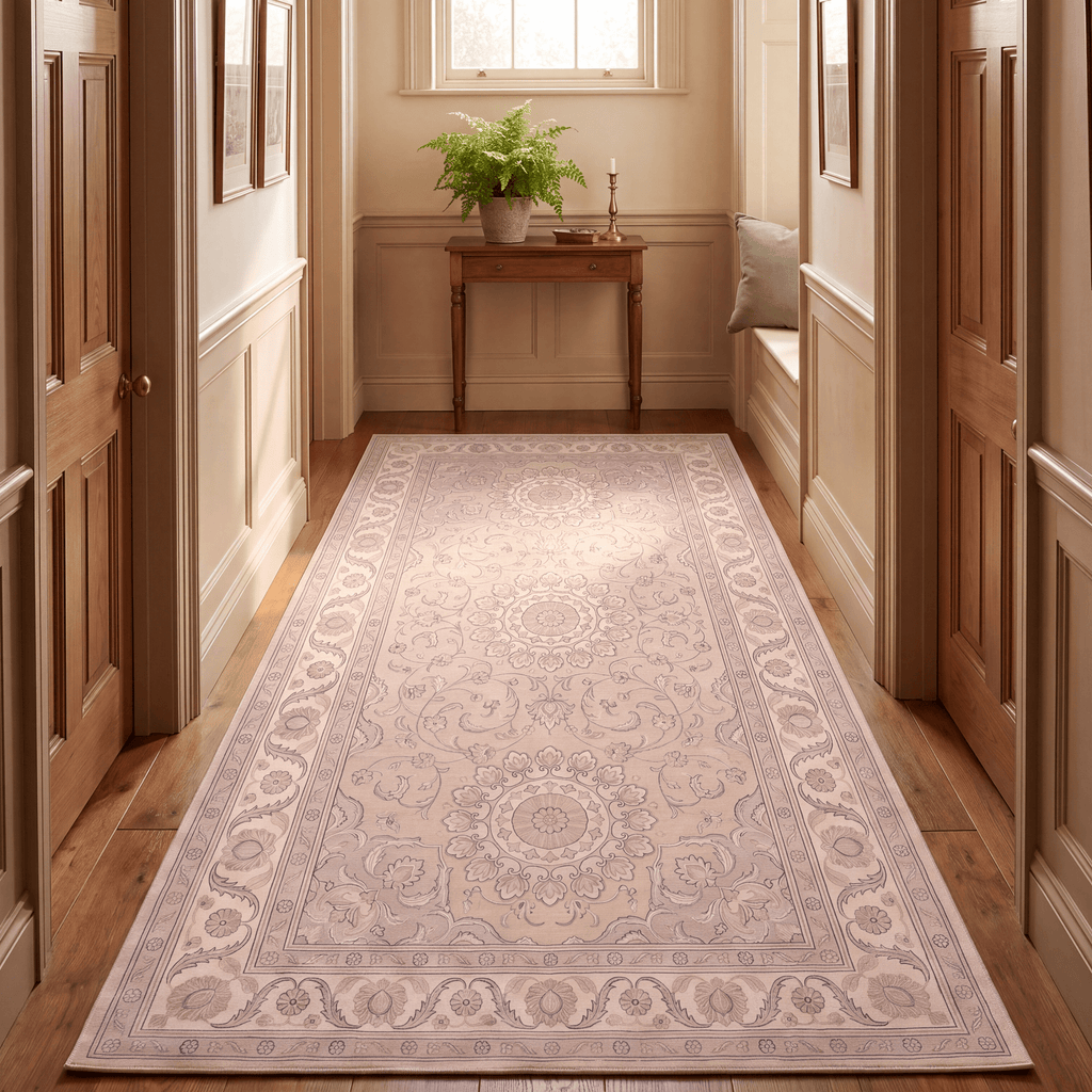 Headland2 Traditional Medallion Border Beige Grey Blush Cream Washable Indoor Outdoor Entryway Rug - RugzellaDigital Print RugRugzellaRugzellaBBB422-RECT-24x47-60x120cmRGZLLA122161Rectangle2' x 3'11" (60x120 cm)RUNNER | Headland2 runner hallway