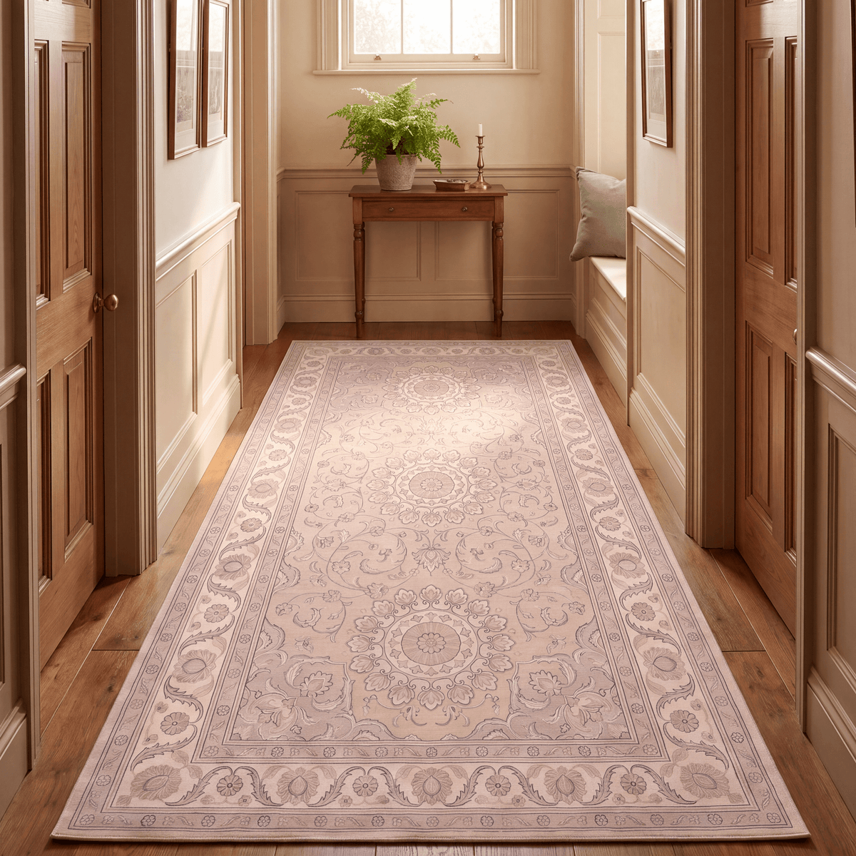 Headland2 Traditional Medallion Border Beige Grey Blush Cream Washable Indoor Outdoor Entryway Rug - RugzellaDigital Print RugRugzellaRugzellaBBB422-RECT-24x47-60x120cmRGZLLA122161Rectangle2' x 3'11" (60x120 cm)RUNNER | Headland2 runner hallway