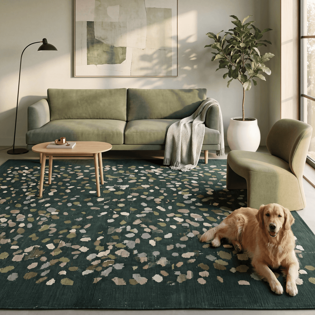 Heartsease Modern Speckled Mosaic Dot Forest Green Moss Bone Washable Indoor Outdoor Entryway Rug - RugzellaDigital Print RugRugzellaRugzellaBBB574-RECT-24x47-60x120cmRGZLLA172746Rectangle2' x 3'11" (60x120 cm)RECTANGLE | Heartsease rectangle livingroom