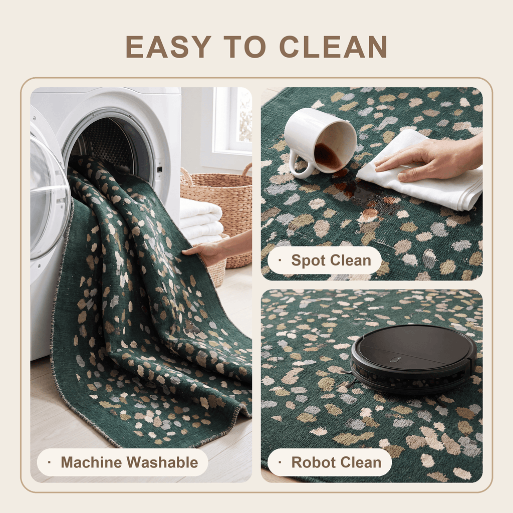 Heartsease Modern Speckled Mosaic Dot Forest Green Moss Bone Washable Indoor Outdoor Entryway Rug - RugzellaDigital Print RugRugzellaRugzellaBBB574-RECT-24x47-60x120cmRGZLLA172746Rectangle2' x 3'11" (60x120 cm)SHARED | Heartsease feature clean