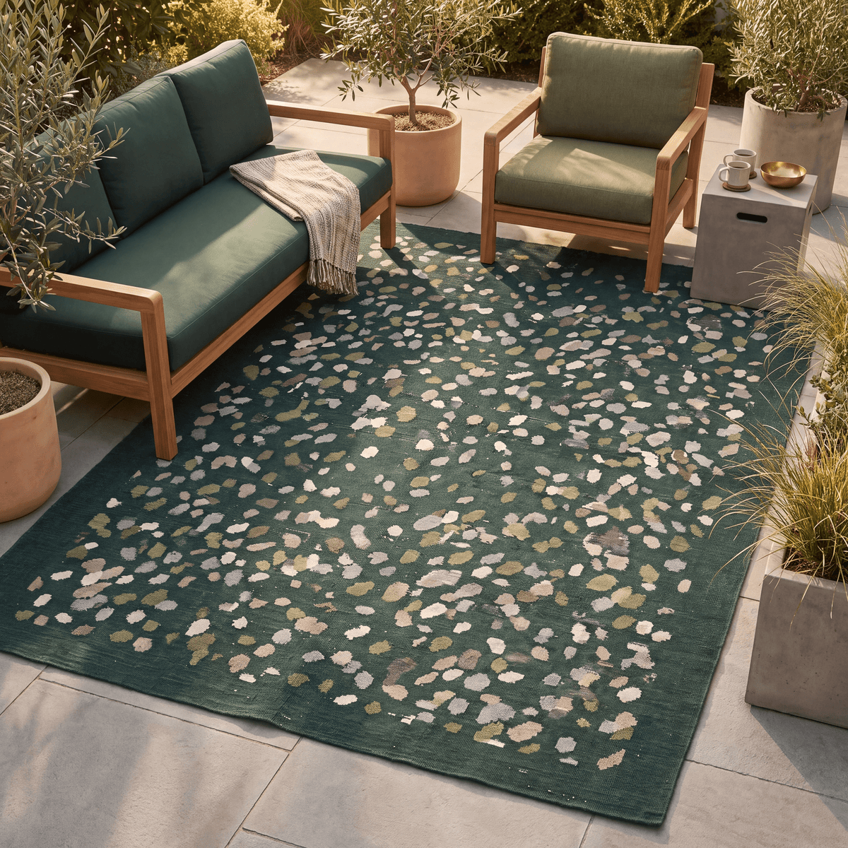 Heartsease Modern Speckled Mosaic Dot Forest Green Moss Bone Washable Indoor Outdoor Entryway Rug - RugzellaDigital Print RugRugzellaRugzellaBBB574-RECT-24x47-60x120cmRGZLLA172746Rectangle2' x 3'11" (60x120 cm)RECTANGLE | Heartsease rectangle outdoor