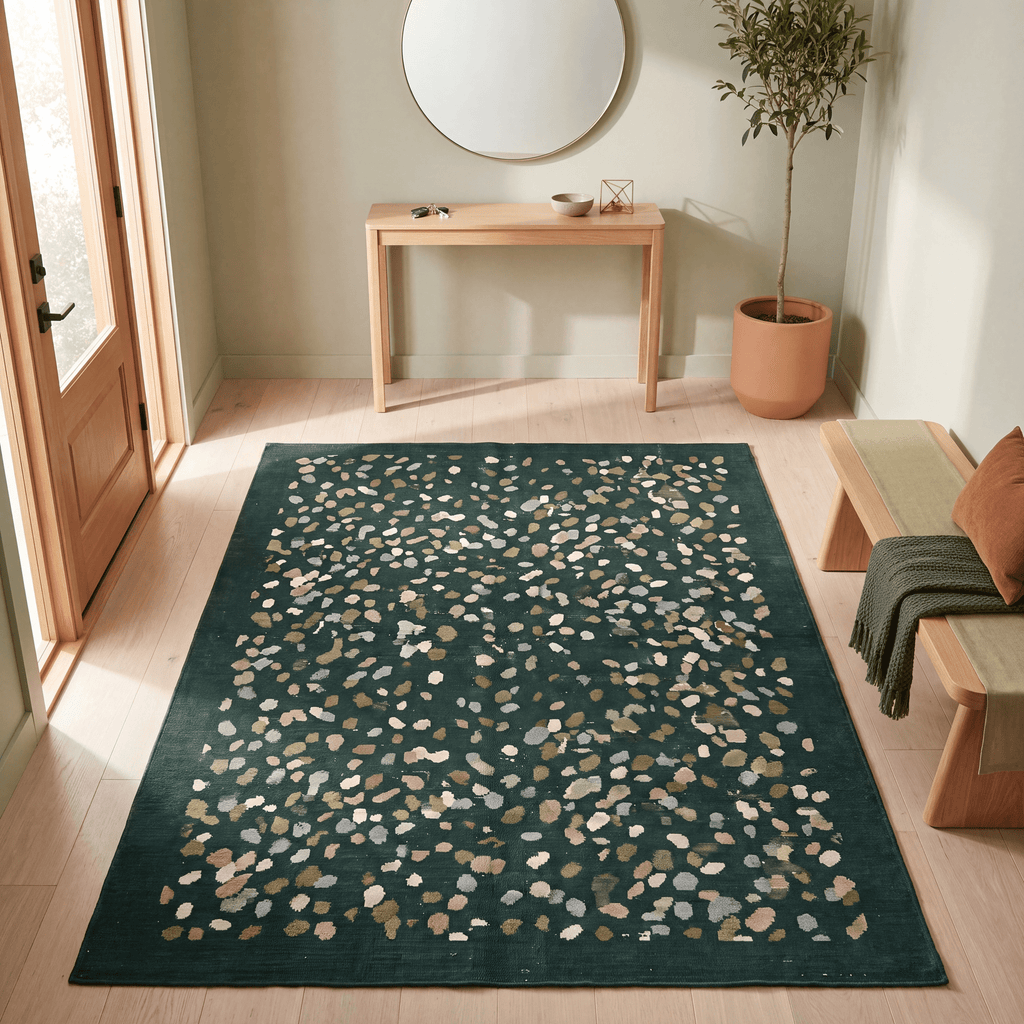 Heartsease Modern Speckled Mosaic Dot Forest Green Moss Bone Washable Indoor Outdoor Entryway Rug - RugzellaDigital Print RugRugzellaRugzellaBBB574-RECT-24x47-60x120cmRGZLLA172746Rectangle2' x 3'11" (60x120 cm)RECTANGLE | Heartsease rectangle entryway