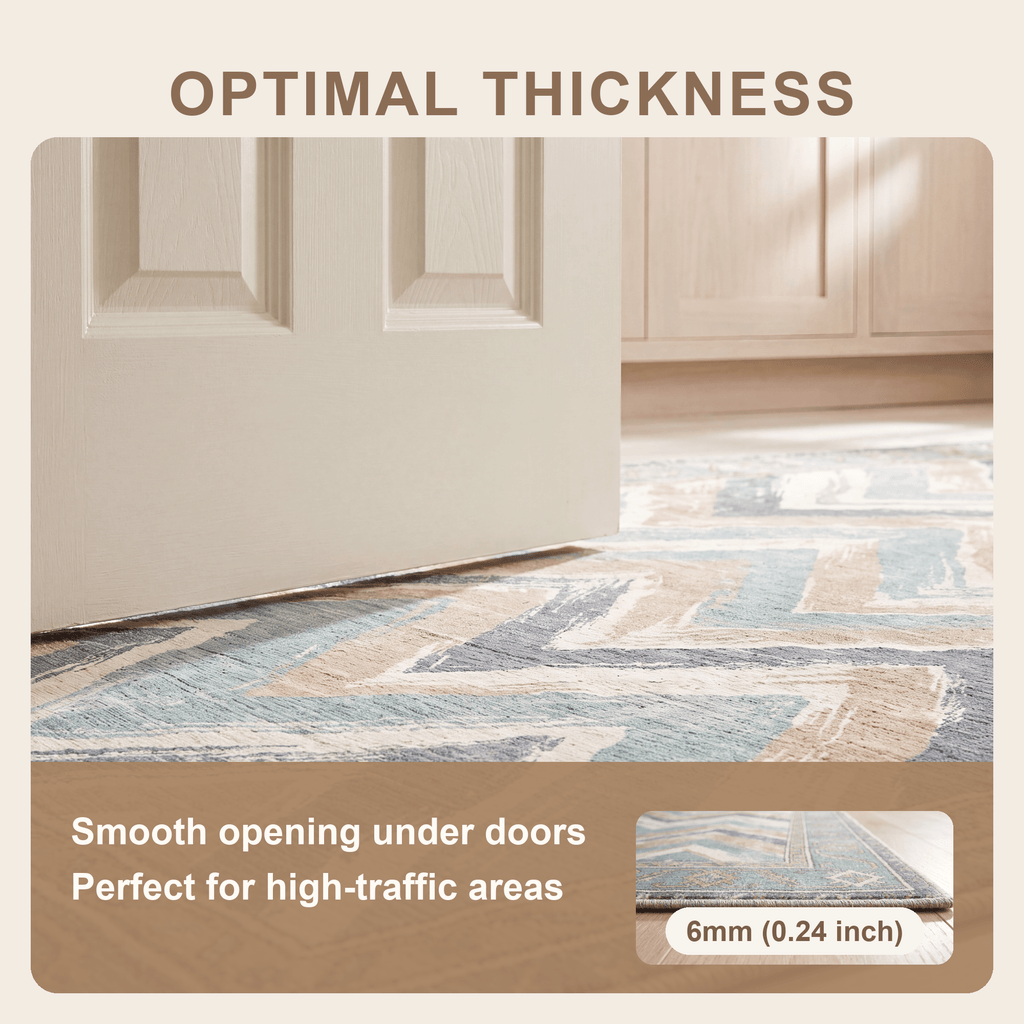 Heath2 Modern Brushstroke Stripe Teal Beige Slate Washable Indoor Outdoor Rug - RugzellaDigital Print RugRugzellaRugzellaBBB423-RECT-24x47-60x120cmRGZLLA122496Rectangle2' x 3'11" (60x120 cm)SHARED | Heath2 feature thickness