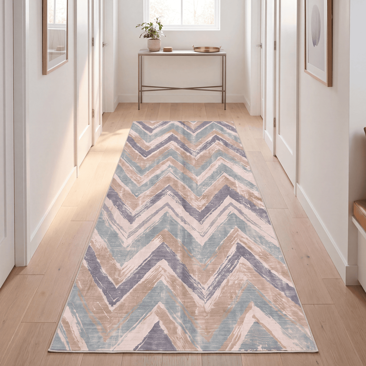 Heath2 Modern Brushstroke Stripe Teal Beige Slate Washable Indoor Outdoor Rug - RugzellaDigital Print RugRugzellaRugzellaBBB423-RECT-24x47-60x120cmRGZLLA122496Rectangle2' x 3'11" (60x120 cm)RUNNER | Heath2 runner hallway