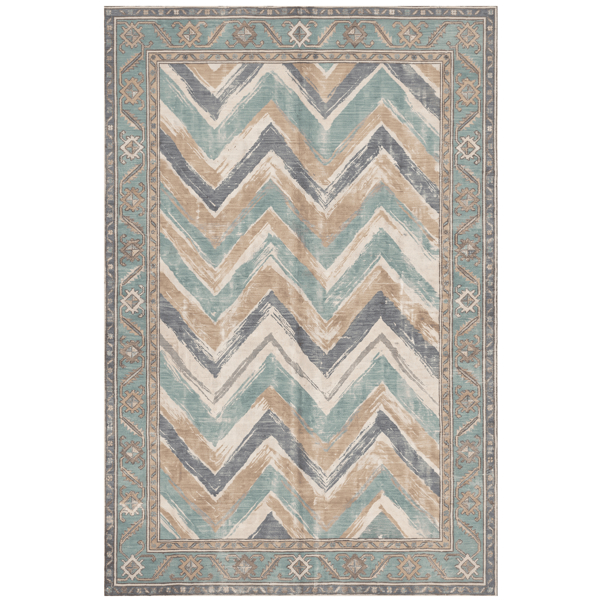 Heath2 Modern Brushstroke Stripe Teal Beige Slate Washable Indoor Outdoor Rug - RugzellaDigital Print RugRugzellaRugzellaBBB423-RECT-24x47-60x120cmRGZLLA122496Rectangle2' x 3'11" (60x120 cm)RECTANGLE | HERO | Heath2 rectangle