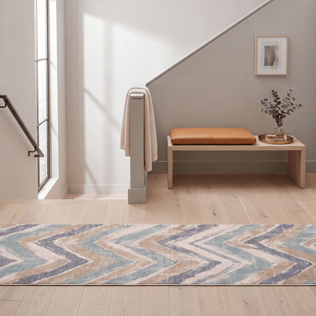 Heath2 Modern Brushstroke Stripe Teal Beige Slate Washable Indoor Outdoor Rug - RugzellaDigital Print RugRugzellaRugzellaBBB423-RECT-24x47-60x120cmRGZLLA122496Rectangle2' x 3'11" (60x120 cm)RUNNER | Heath2 runner staircase