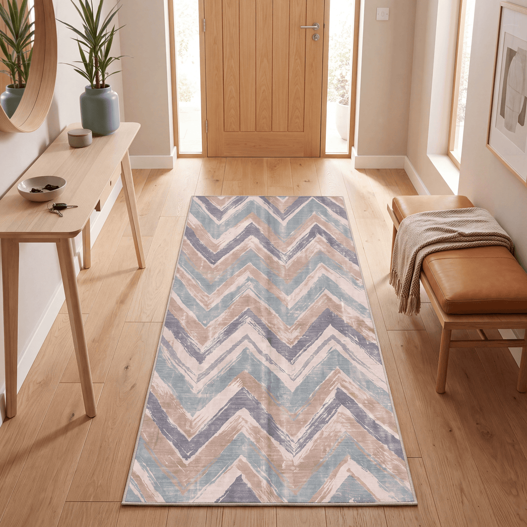 Heath2 Modern Brushstroke Stripe Teal Beige Slate Washable Indoor Outdoor Rug - RugzellaDigital Print RugRugzellaRugzellaBBB423-RECT-24x47-60x120cmRGZLLA122496Rectangle2' x 3'11" (60x120 cm)RUNNER | Heath2 runner entryway