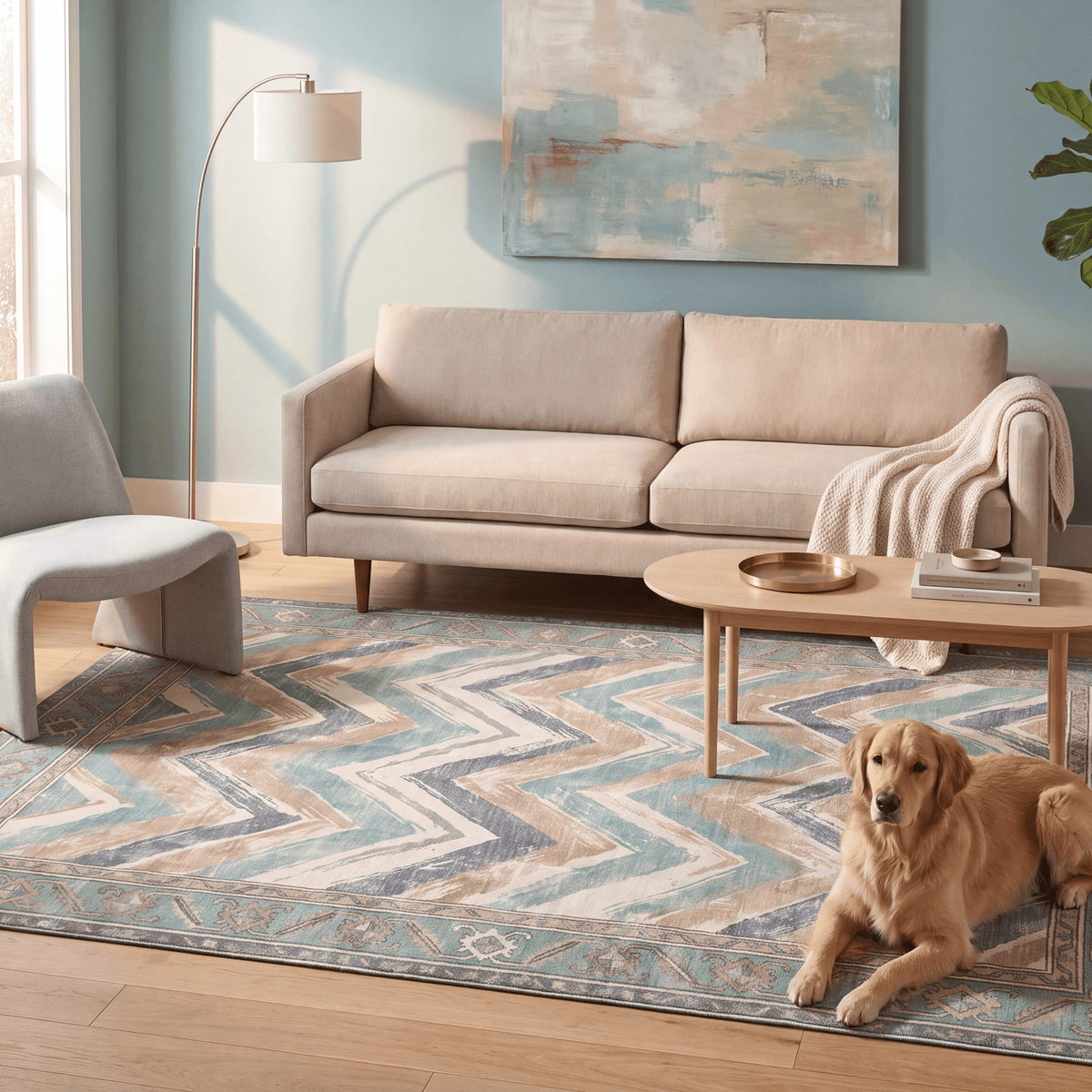 Heath2 Modern Brushstroke Stripe Teal Beige Slate Washable Indoor Outdoor Rug - RugzellaDigital Print RugRugzellaRugzellaBBB423-RECT-24x47-60x120cmRGZLLA122496Rectangle2' x 3'11" (60x120 cm)RECTANGLE | Heath2 rectangle livingroom