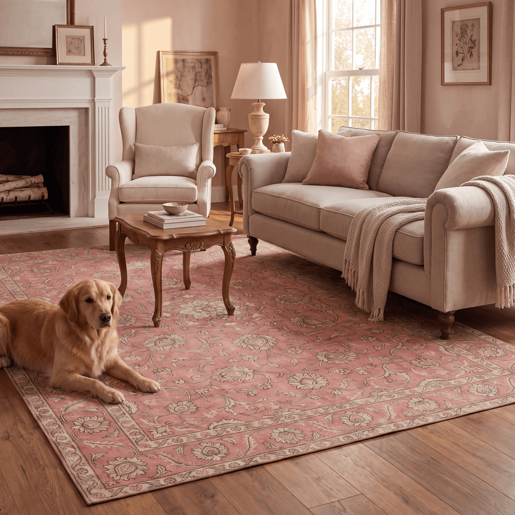 Hellebore Traditional Overdyed Floral Medallion Rose Madder Cream Washable Indoor Outdoor Rug - RugzellaDigital Print RugRugzellaRugzellaBBB575-RECT-24x47-60x120cmRGZLLA173081Rectangle2' x 3'11" (60x120 cm)RECTANGLE | Hellebore rectangle livingroom