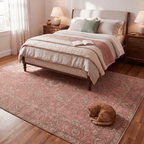 Hellebore Traditional Overdyed Floral Medallion Rose Madder Cream Washable Indoor Outdoor Rug - RugzellaDigital Print RugRugzellaRugzellaBBB575-RECT-24x47-60x120cmRGZLLA173081Rectangle2' x 3'11" (60x120 cm)RECTANGLE | Hellebore rectangle bedroom