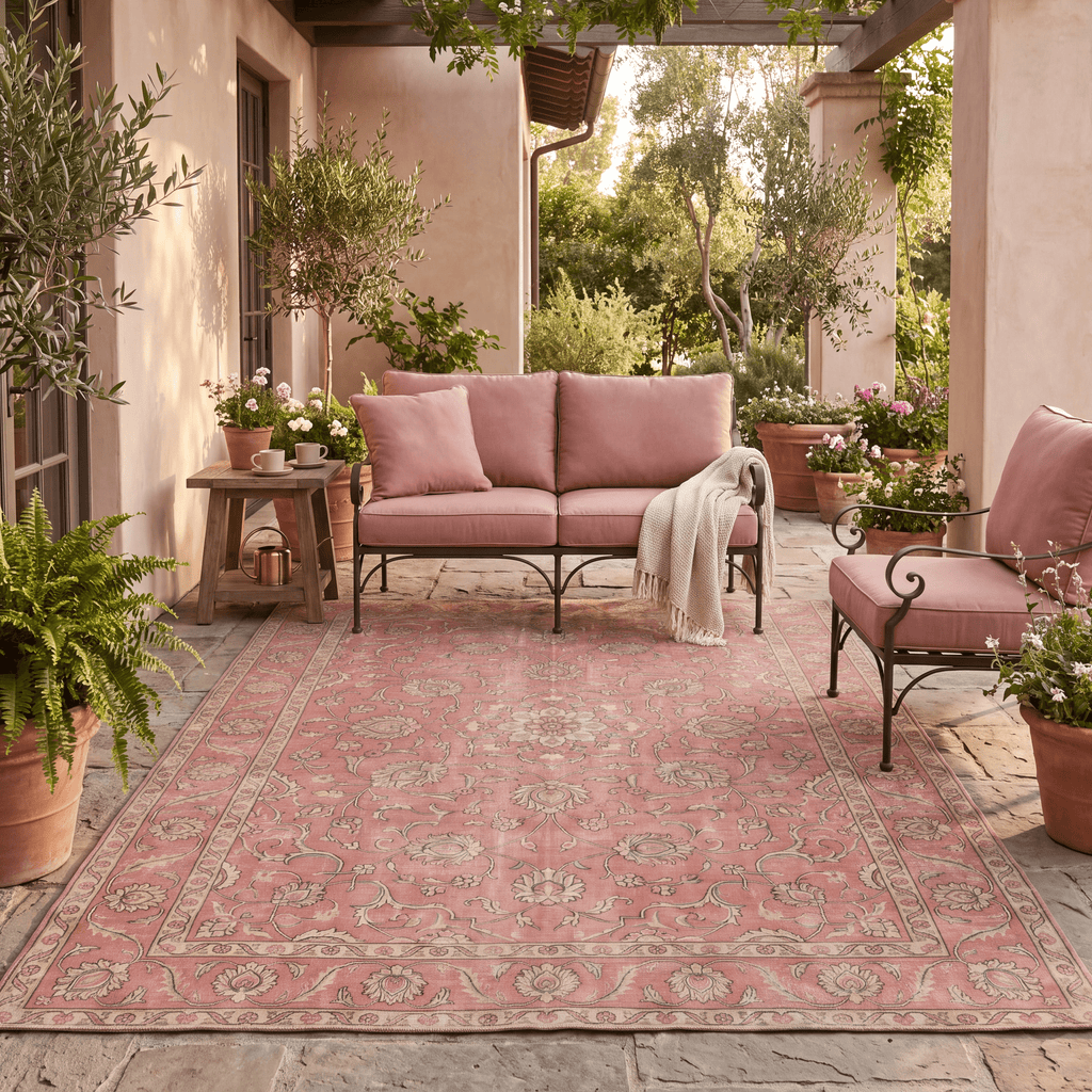Hellebore Traditional Overdyed Floral Medallion Rose Madder Cream Washable Indoor Outdoor Rug - RugzellaDigital Print RugRugzellaRugzellaBBB575-RECT-24x47-60x120cmRGZLLA173081Rectangle2' x 3'11" (60x120 cm)RECTANGLE | Hellebore rectangle outdoor