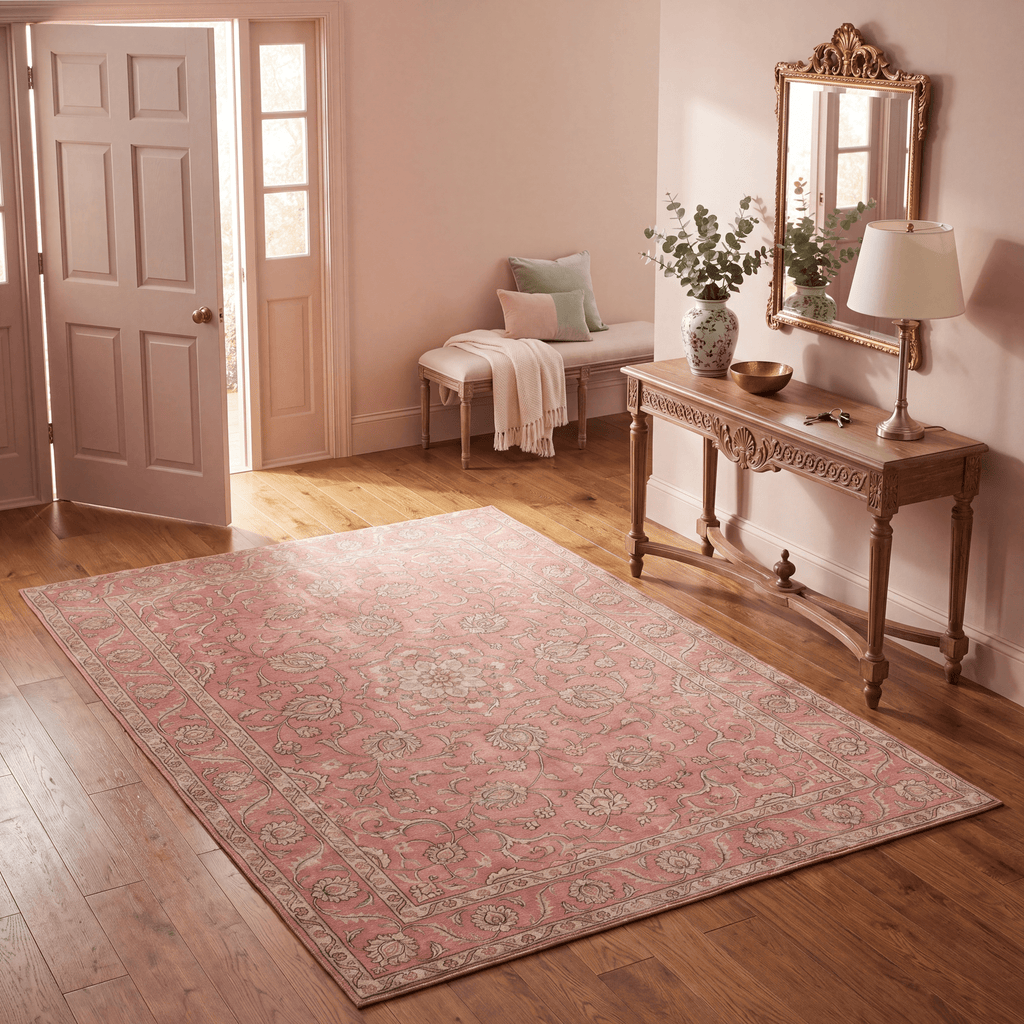 Hellebore Traditional Overdyed Floral Medallion Rose Madder Cream Washable Indoor Outdoor Rug - RugzellaDigital Print RugRugzellaRugzellaBBB575-RECT-24x47-60x120cmRGZLLA173081Rectangle2' x 3'11" (60x120 cm)RECTANGLE | Hellebore rectangle entryway
