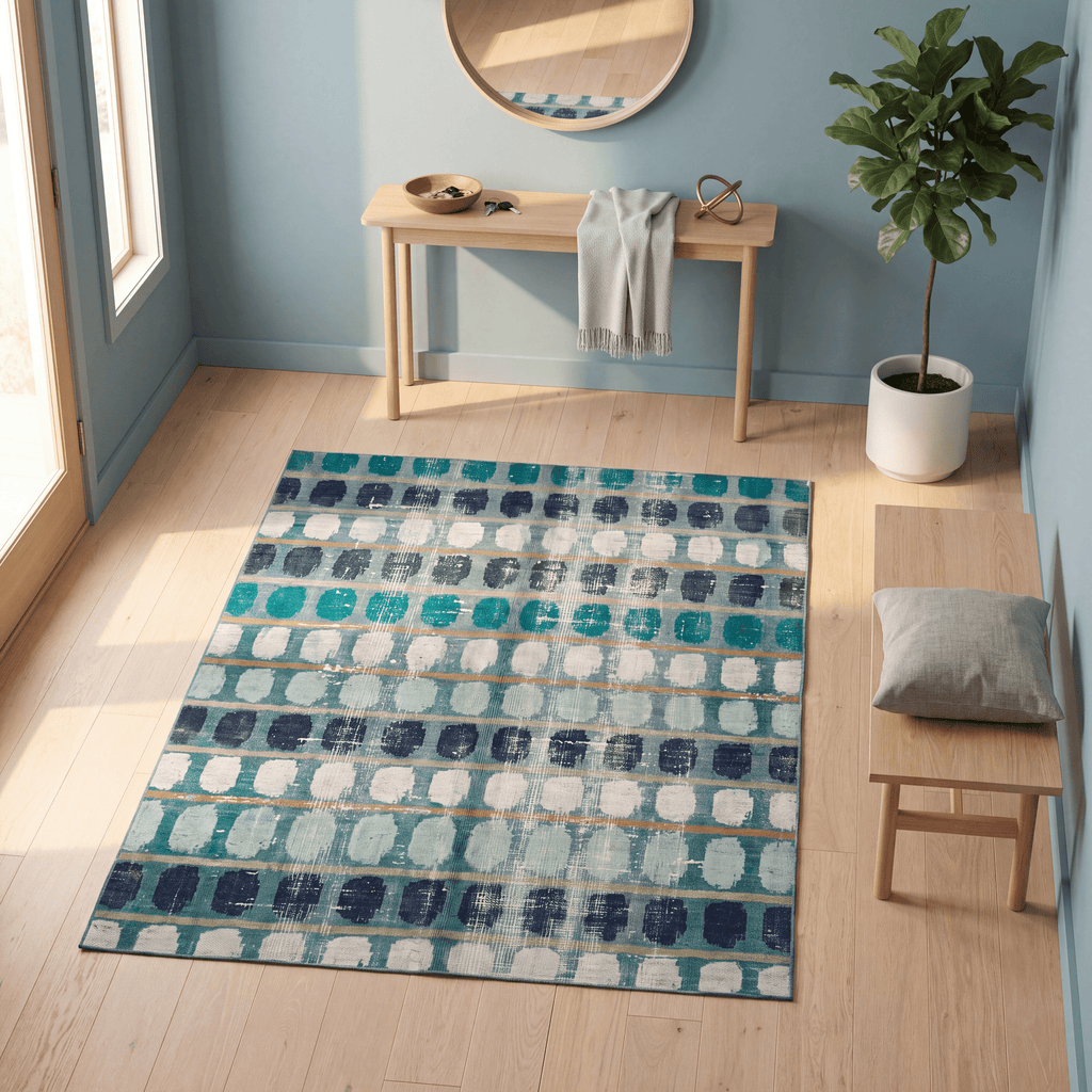 Hempnettle Modern Brushstroke Stripe Emerald Teal Ink Washable Indoor Outdoor Entryway Rug - RugzellaDigital Print RugRugzellaRugzellaBBB576-RECT-24x47-60x120cmRGZLLA173416Rectangle2' x 3'11" (60x120 cm)RECTANGLE | Hempnettle rectangle entryway
