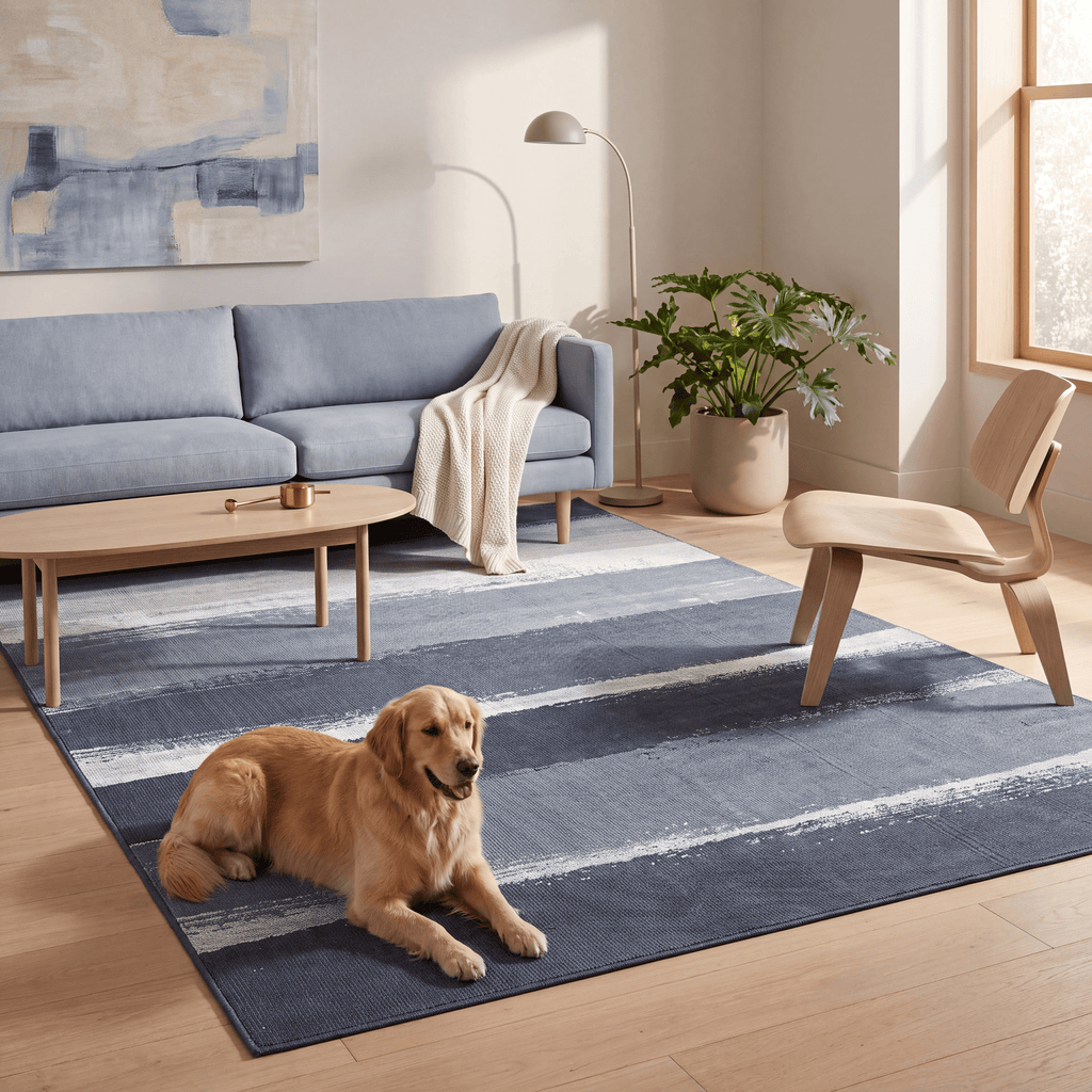 Hollywood Modern Brushstroke Stripe Indigo Blue Grey Chalk White Washable Indoor Outdoor Entryway Rug - RugzellaDigital Print RugRugzellaRugzellaBBB578-RECT-24x47-60x120cmRGZLLA174086Rectangle2' x 3'11" (60x120 cm)RECTANGLE | Hollywood rectangle livingroom