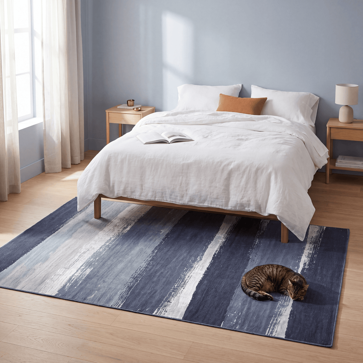 Hollywood Modern Brushstroke Stripe Indigo Blue Grey Chalk White Washable Indoor Outdoor Entryway Rug - RugzellaDigital Print RugRugzellaRugzellaBBB578-RECT-24x47-60x120cmRGZLLA174086Rectangle2' x 3'11" (60x120 cm)RECTANGLE | Hollywood rectangle bedroom