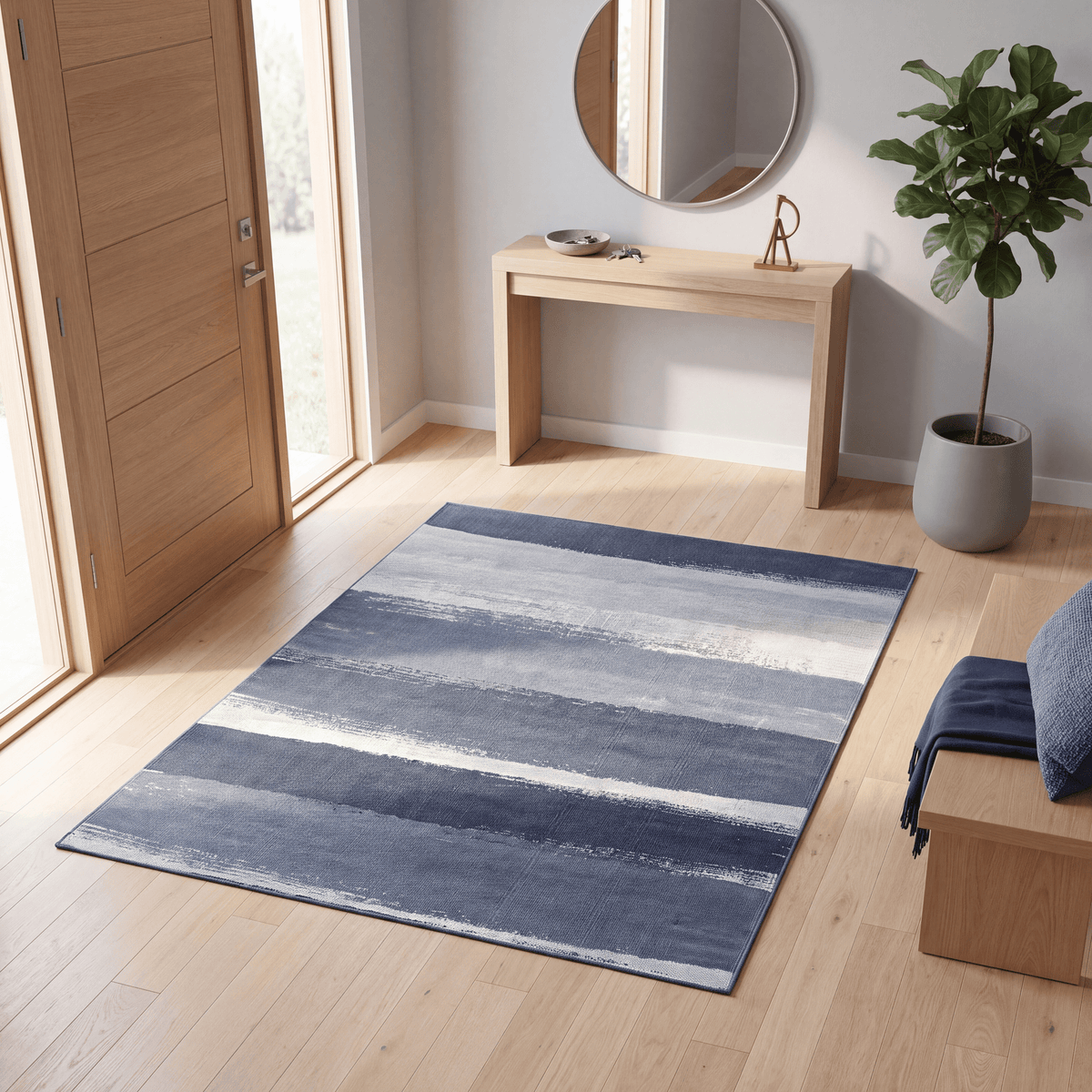 Hollywood Modern Brushstroke Stripe Indigo Blue Grey Chalk White Washable Indoor Outdoor Entryway Rug - RugzellaDigital Print RugRugzellaRugzellaBBB578-RECT-24x47-60x120cmRGZLLA174086Rectangle2' x 3'11" (60x120 cm)RECTANGLE | Hollywood rectangle entryway