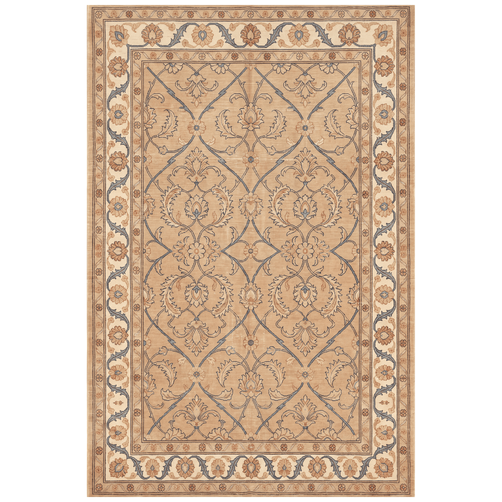Honesty Traditional Floral Border Camel Cream Indigo Washable Indoor Outdoor Entryway Rug - RugzellaDigital Print RugRugzellaRugzellaBBB579-RECT-24x47-60x120cmRGZLLA174421Rectangle2' x 3'11" (60x120 cm)RECTANGLE | HERO | Honesty rectangle