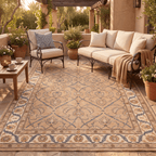 Honesty Traditional Floral Border Camel Cream Indigo Washable Indoor Outdoor Entryway Rug - RugzellaDigital Print RugRugzellaRugzellaBBB579-RECT-24x47-60x120cmRGZLLA174421Rectangle2' x 3'11" (60x120 cm)RECTANGLE | Honesty rectangle outdoor